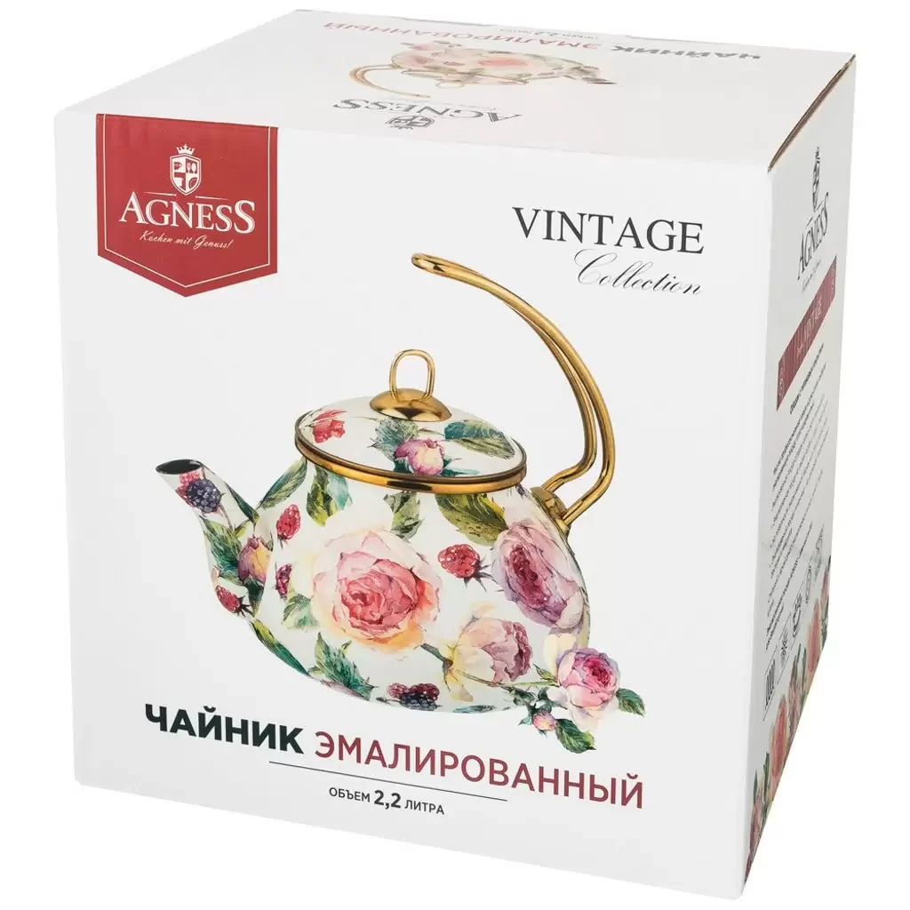 ЧАЙНИК ЭМАЛИРОВАННЫЙ AGNESS, СЕРИЯ ВИНТАЖ, 2,2Л (КОР=4ШТ.)