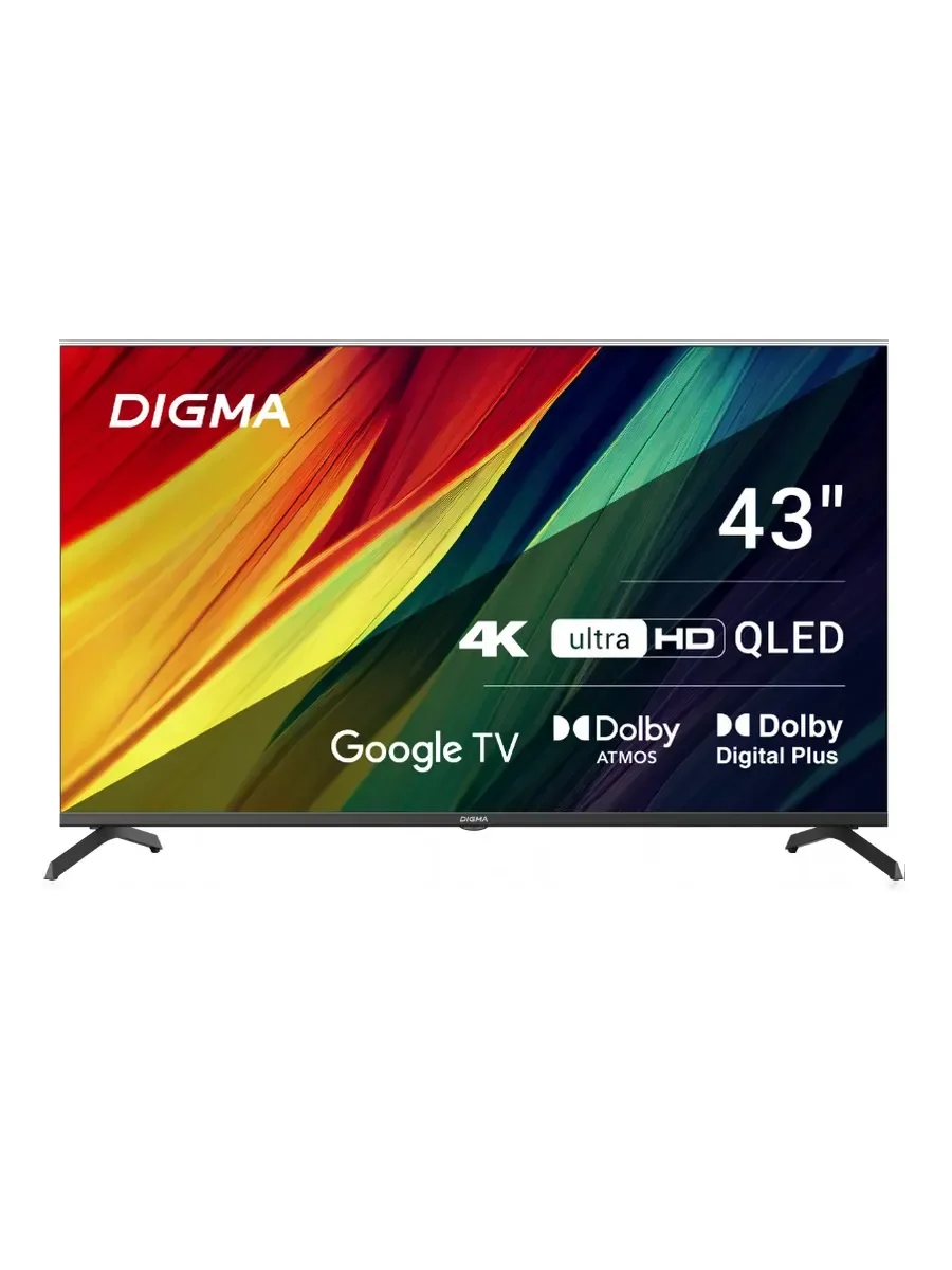 Телевизор QLED Digma 43" DM-LED43UQB31 Google TV Frameless Metal черный/черный 4K Ultra HD 60Hz MEMC DVB-T DVB-T2 DVB-C DVB-S DVB-S2 USB WiFi Smart TV
