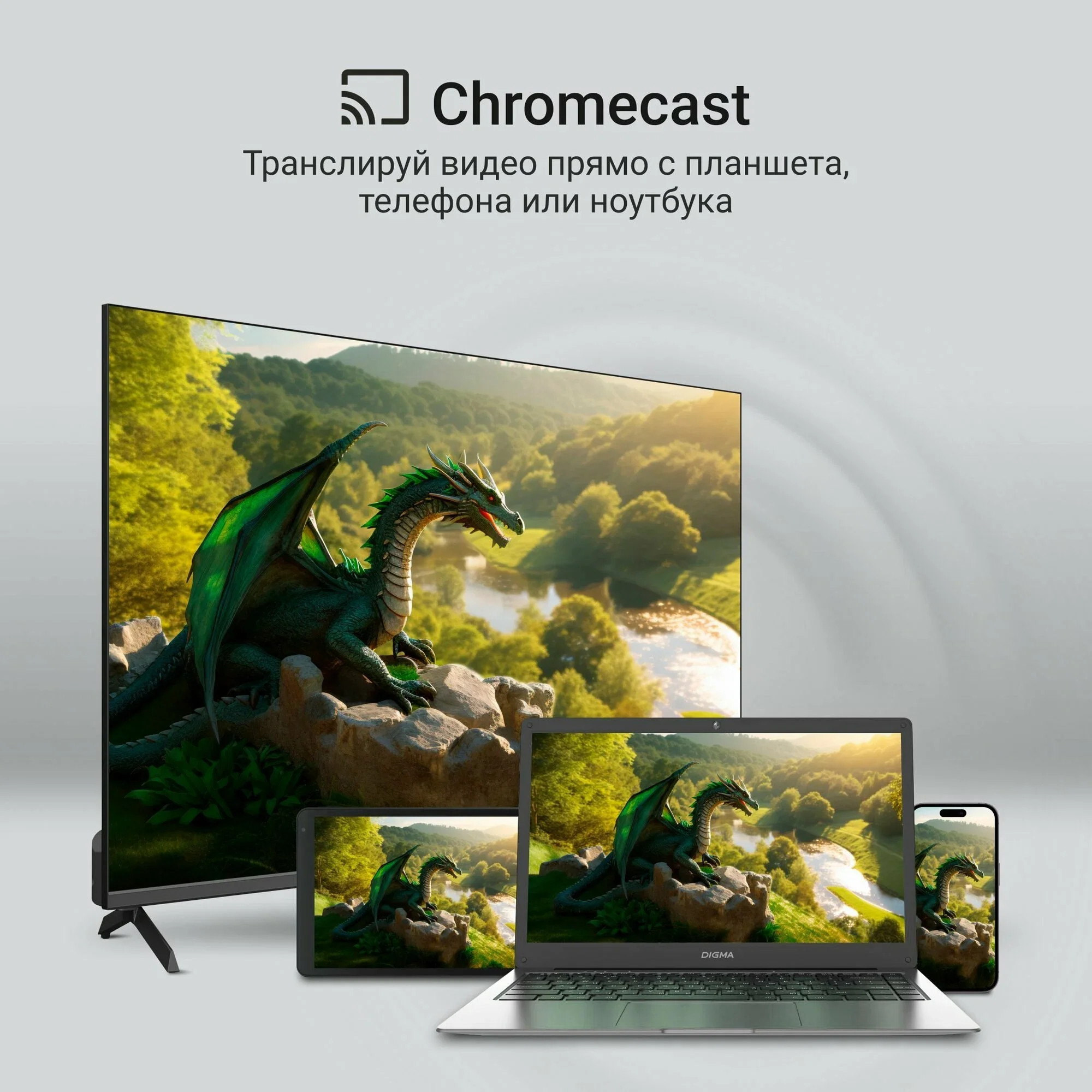 Телевизор QLED Digma 55" DM-LED55UQB31 Google TV Frameless Metal черный/черный 4K Ultra HD 60Hz MEMC DVB-T DVB-T2 DVB-C DVB-S DVB-S2 USB WiFi Smart TV