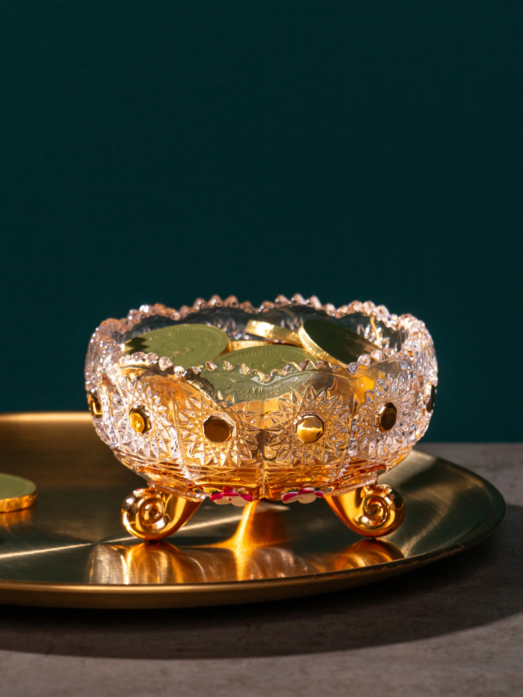 КОНФЕТНИЦА "LEFARD GOLD GLASS" ДИАМЕТР=11 СМ. ВЫСОТА=7 СМ. (КОР=36ШТ.)