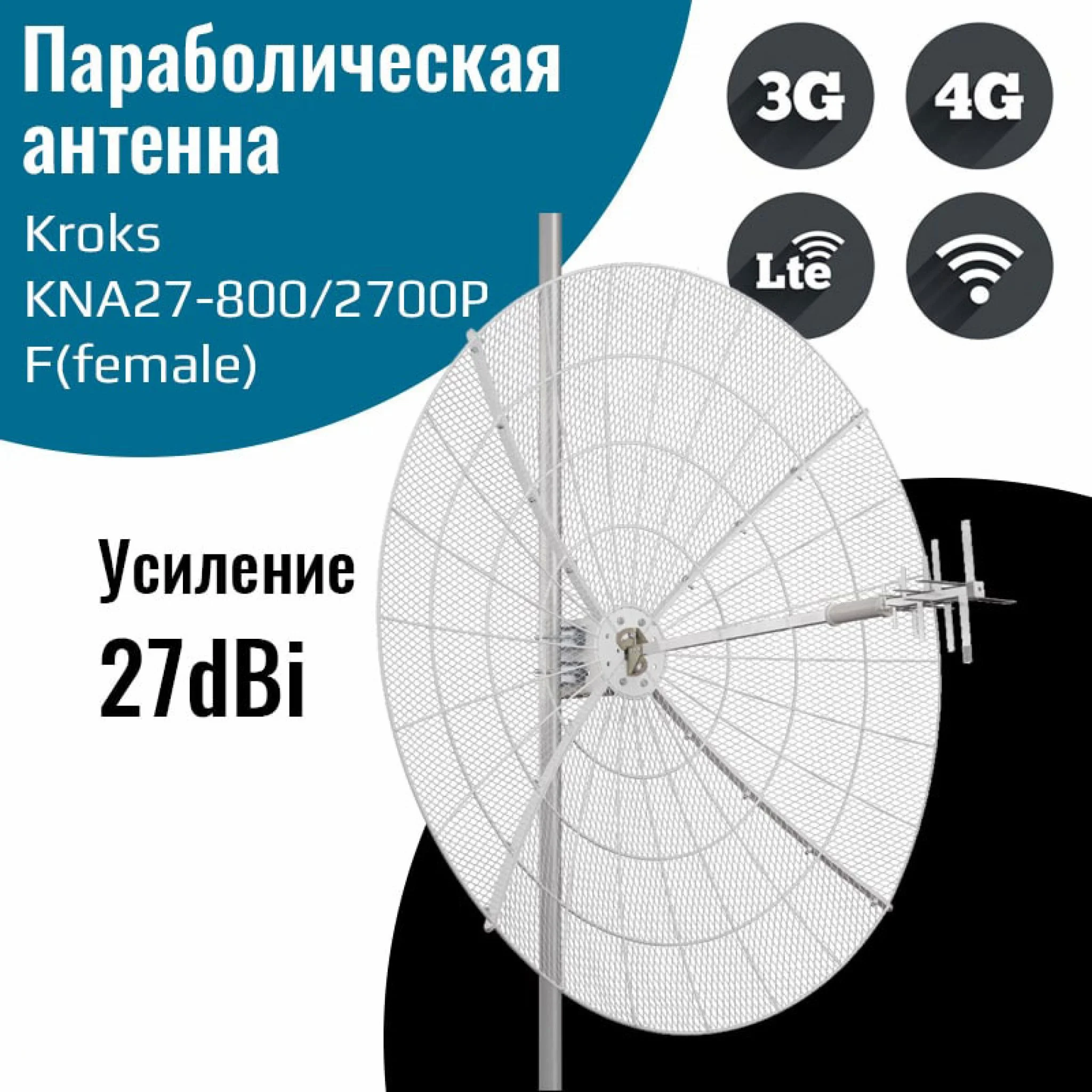 Антенна Крокс KNA27-800/2700P - параболическая MIMO антенна 27 дБ, сборная, F