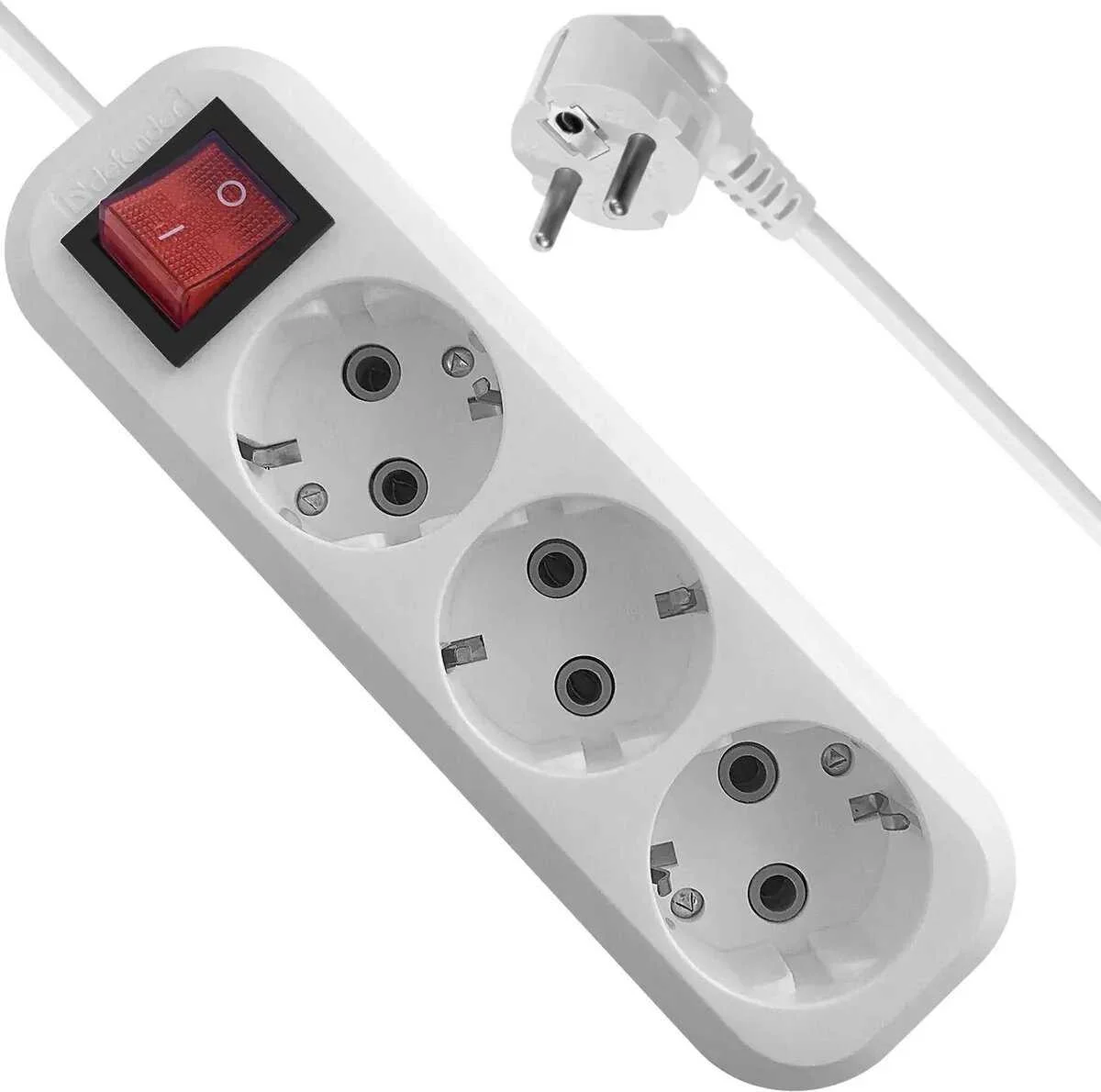 Удлинитель Defender с заземлением L330 16 А,1.5 м, выключатель