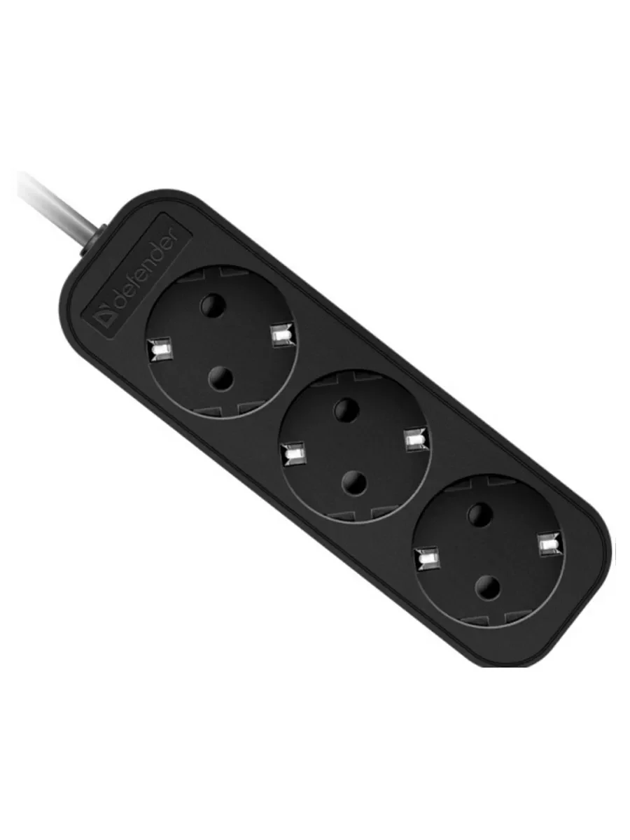 Удлинитель Defender с заземлением M330 3.0 м, 3 розетки, черный