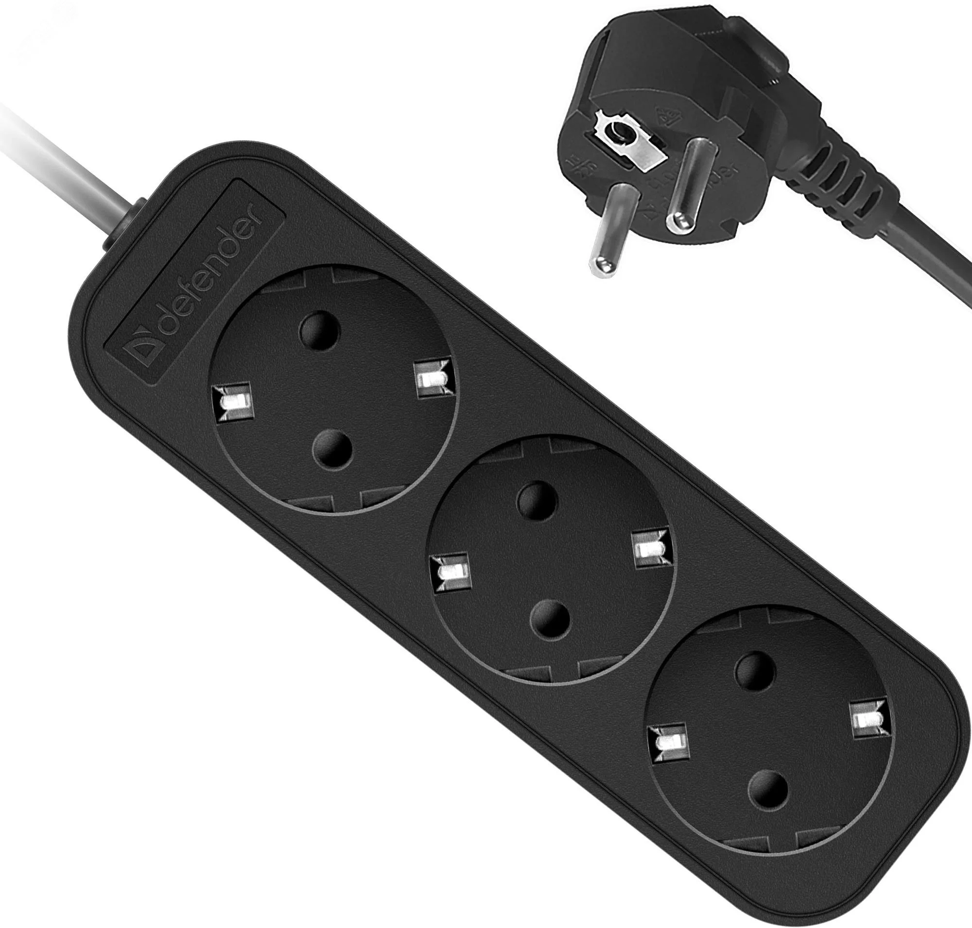Удлинитель Defender с заземлением M330 3.0 м, 3 розетки, черный