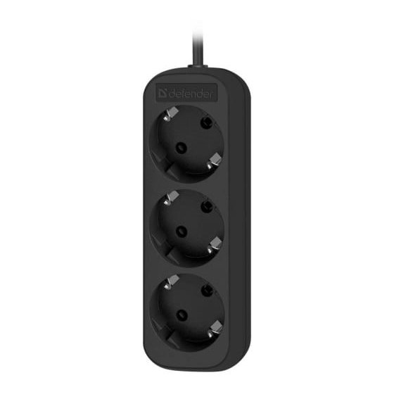 Удлинитель Defender с заземлением M350 5.0 м, 3 розетки, черный