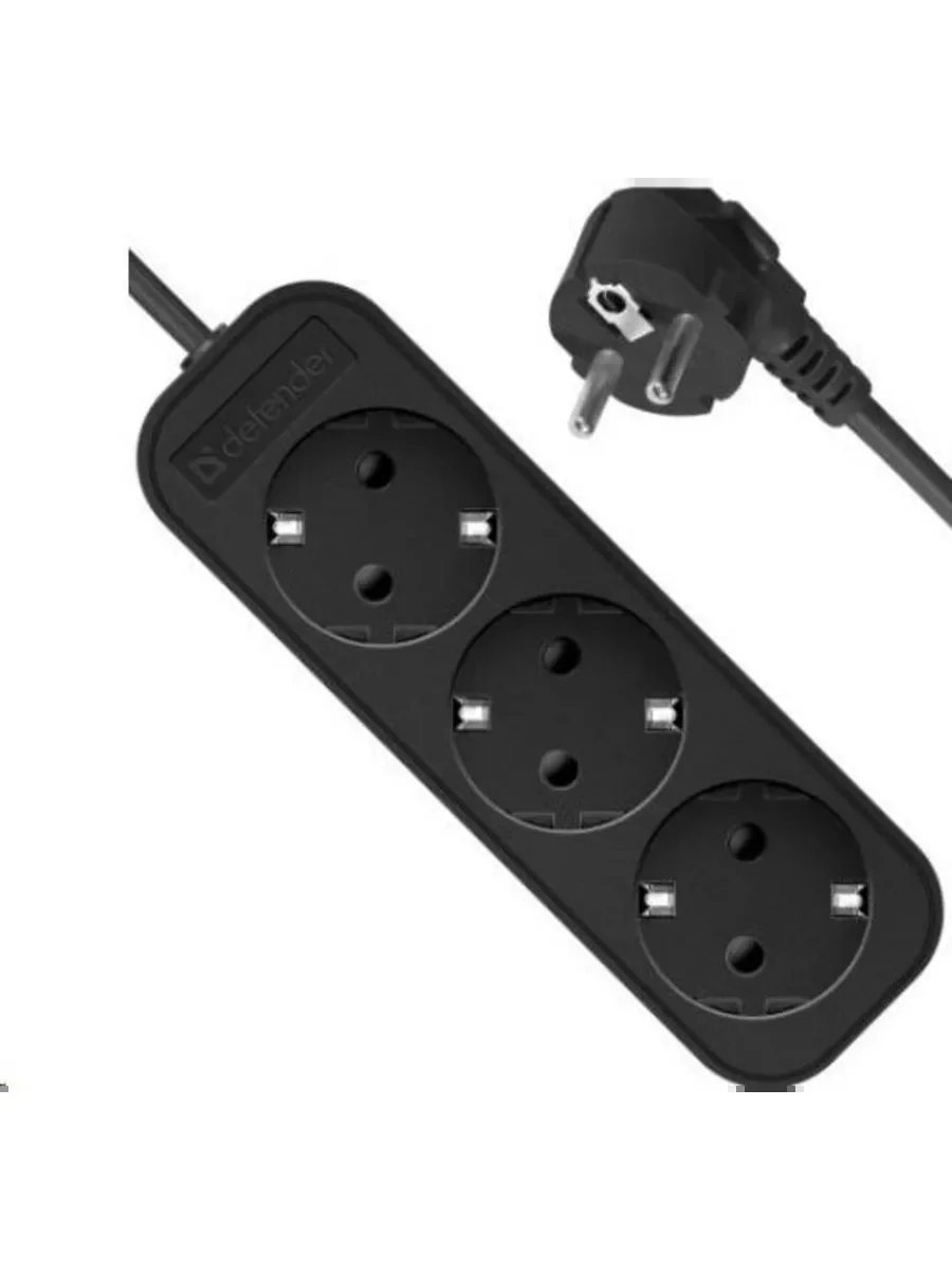 Удлинитель Defender с заземлением M350 5.0 м, 3 розетки, черный