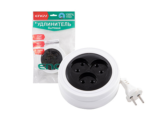 Удлинитель ENGY "Рулетка", 3м/3роз (ШВВП 2х0,75)
