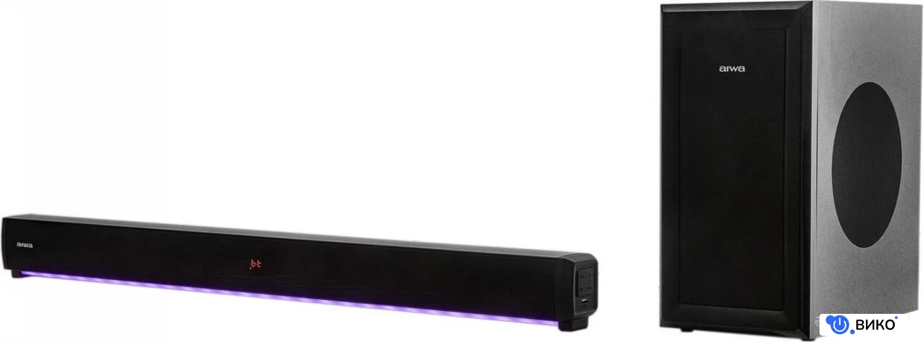 Саундбар AIWA ASB-212 LED 450 Вт RMS, Вт.90 MP3/WMA/FLAC/WAV 6.5" беспроводной