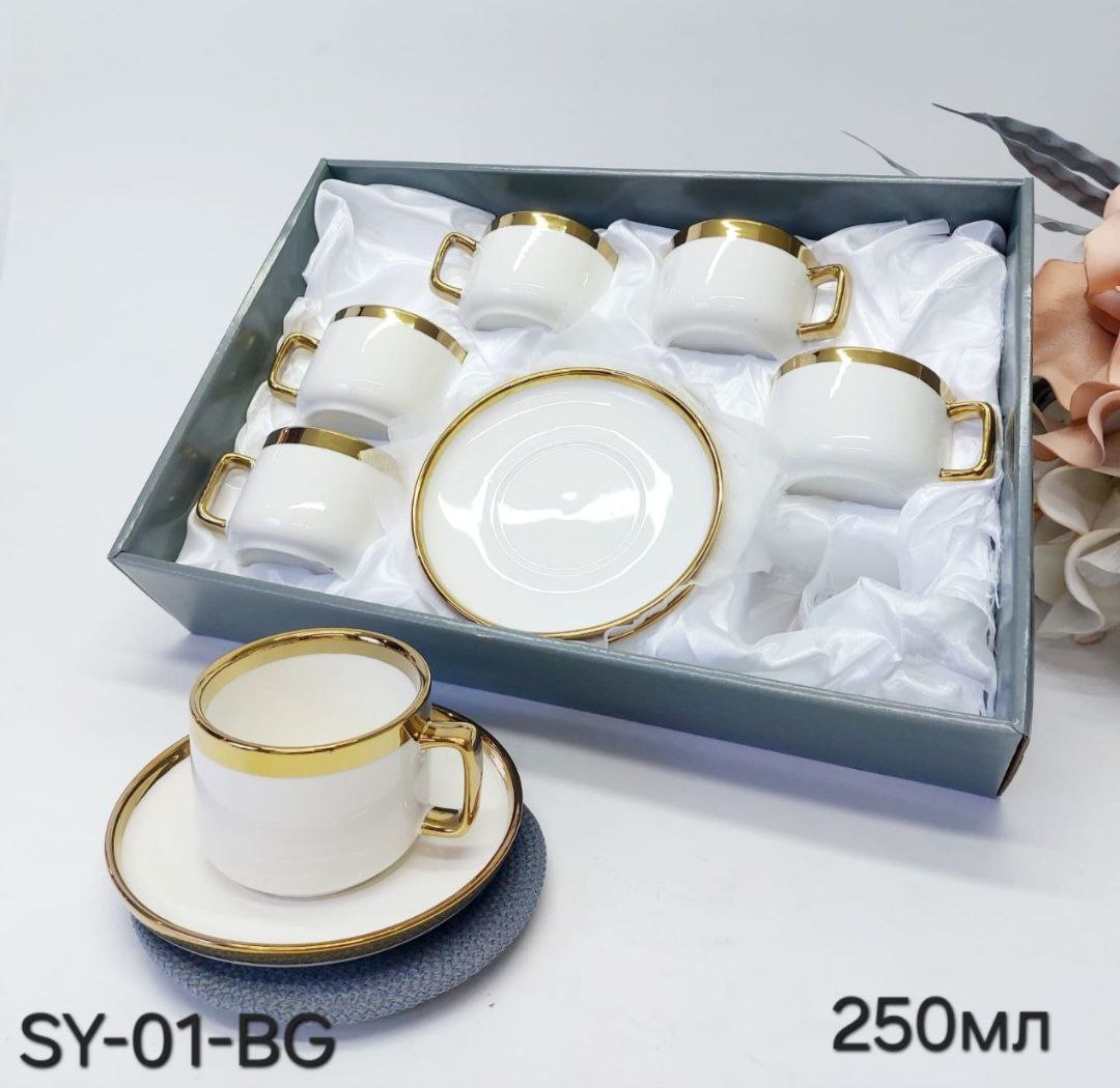 SY01BG Чайный набор 250мл 1к/6шт белый 12 предм.