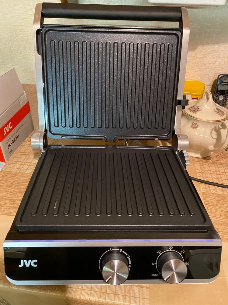Гриль-пресс JVC JK-GR314, 2000 Вт,  панель 29x23, регулировка, таймер, металл