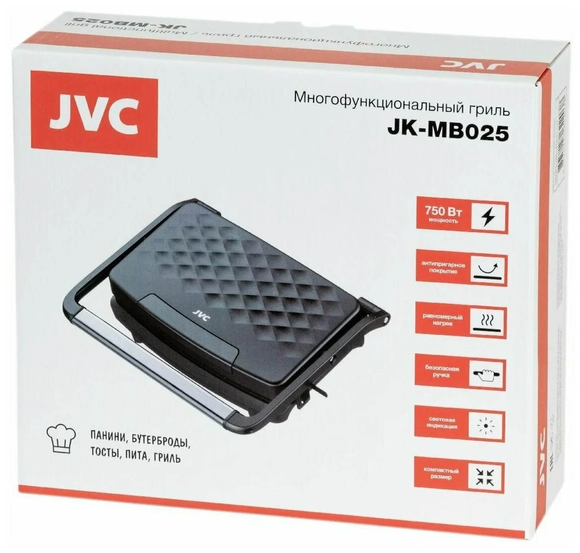 Гриль-пресс JVC JK-MB025 750Вт, панели 23x15