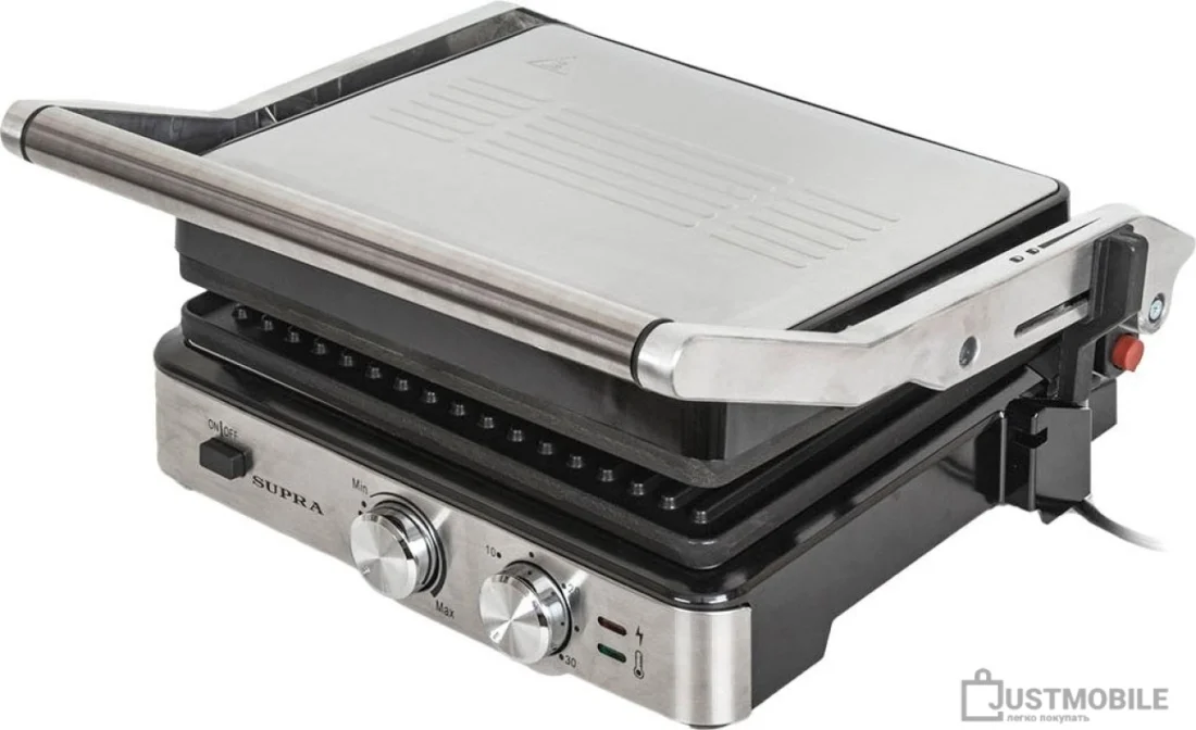 Гриль-пресс SUPRA GS-7620 Silver (2000 Вт, антипригарное покр)