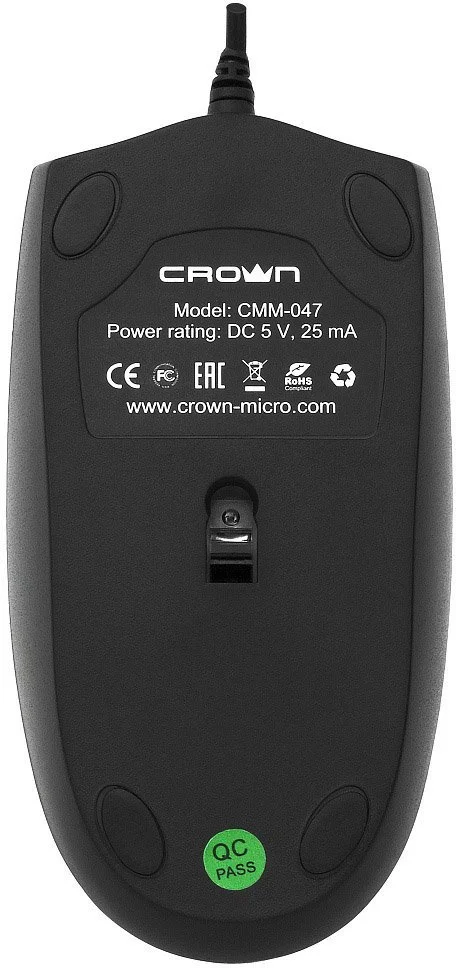 Мышь проводная Crown CMM-047 черный, 1000 dpi, USB, кнопки - 4
