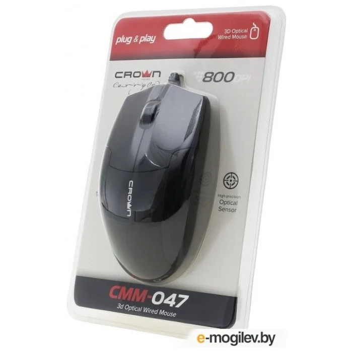 Мышь проводная Crown CMM-047 черный, 1000 dpi, USB, кнопки - 4