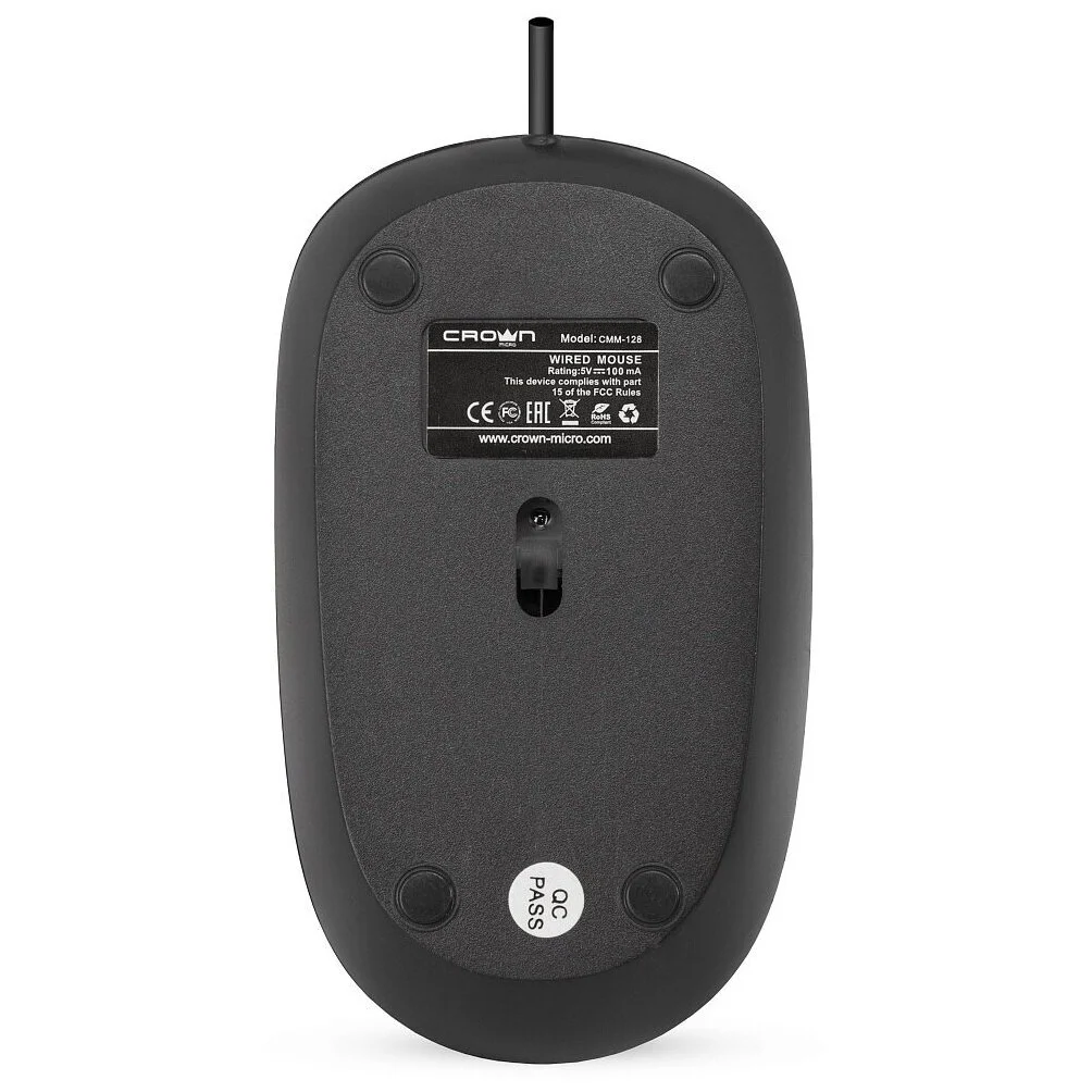 Мышь проводная Crown CMM-128 черный, 1000 dpi, USB, кнопки - 2