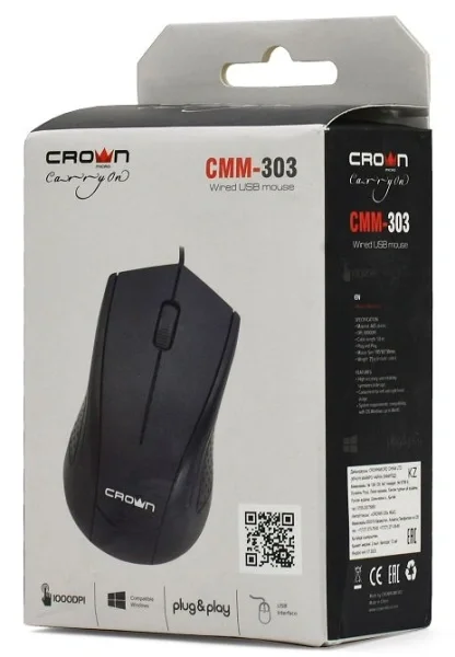 Мышь проводная CROWN CMM-303 черный