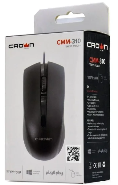 Мышь проводная CROWN CMM-310 черный