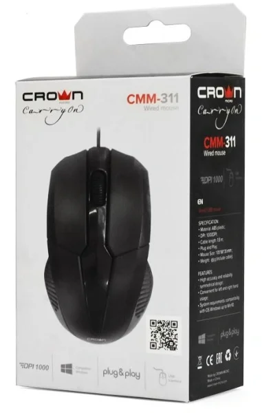 Мышь проводная CROWN CMM-311 черный