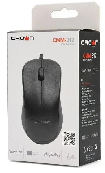 Мышь проводная CROWN CMM-312 черный