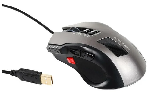 Мышь проводная Crown Gaming CMXG-711 черный, 4000 dpi, USB, кнопки - 8