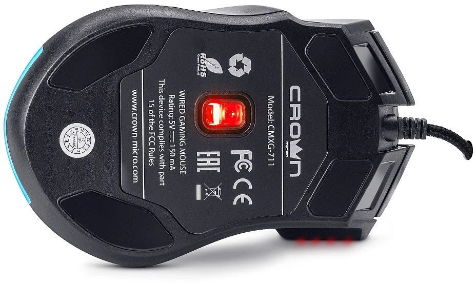 Мышь проводная Crown Gaming CMXG-711 черный, 4000 dpi, USB, кнопки - 8