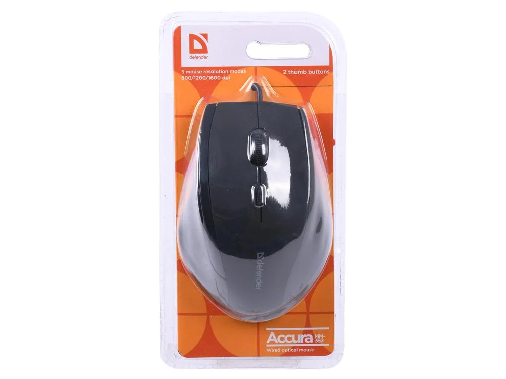 Мышь проводная Defender Accura MM-362 черный, 1600 dpi, USB, кнопки - 6
