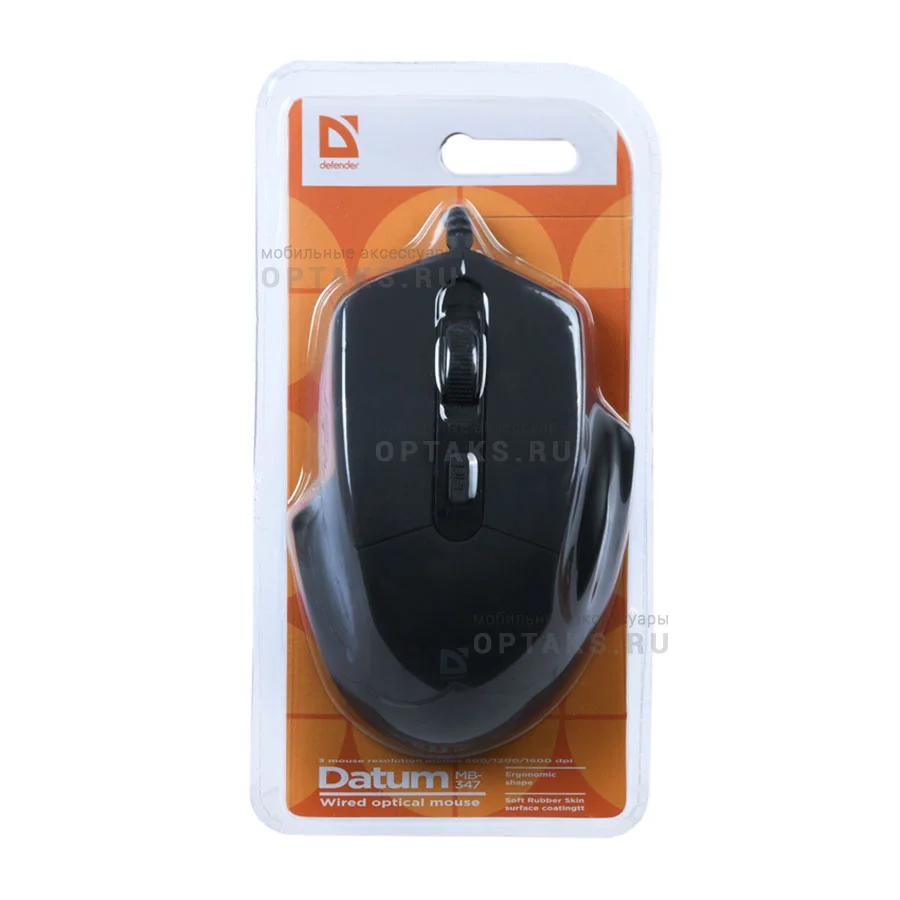 Мышь проводная Defender Datum MB-347 черный, 1600 dpi, USB, кнопки - 4