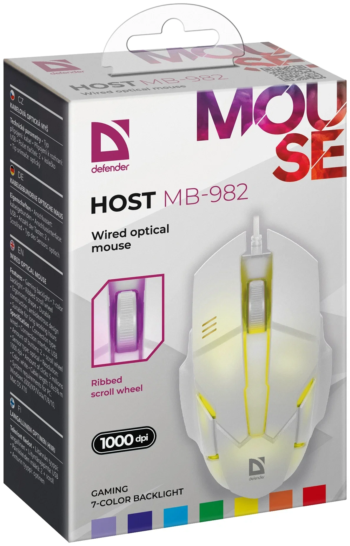 Мышь проводная Defender Host MB-982 белый, 1000 dpi, USB, кнопки - 3