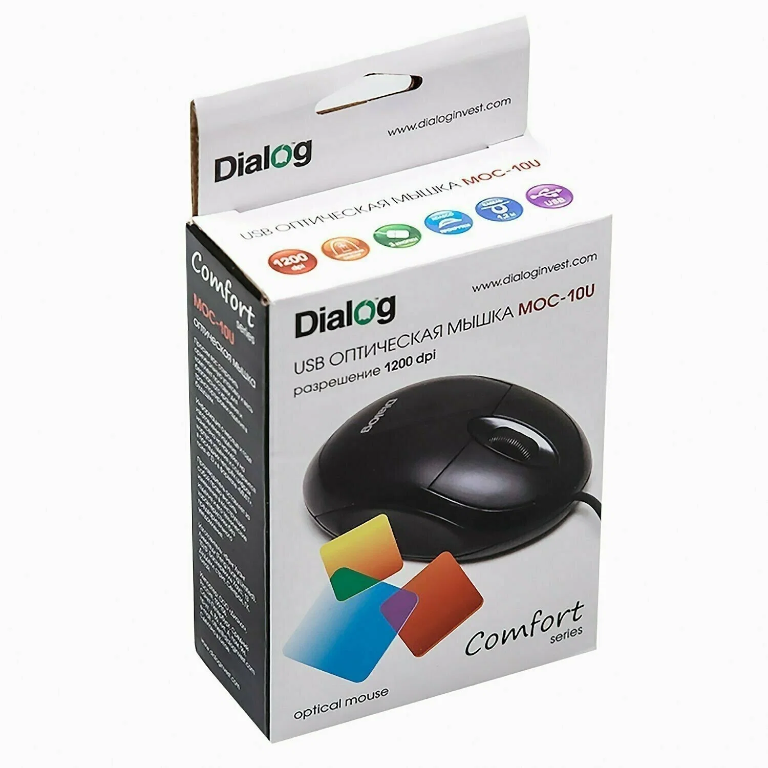 Мышь проводная Dialog Comfort MOC-10U черный, 1200 dpi, USB, кнопки - 3