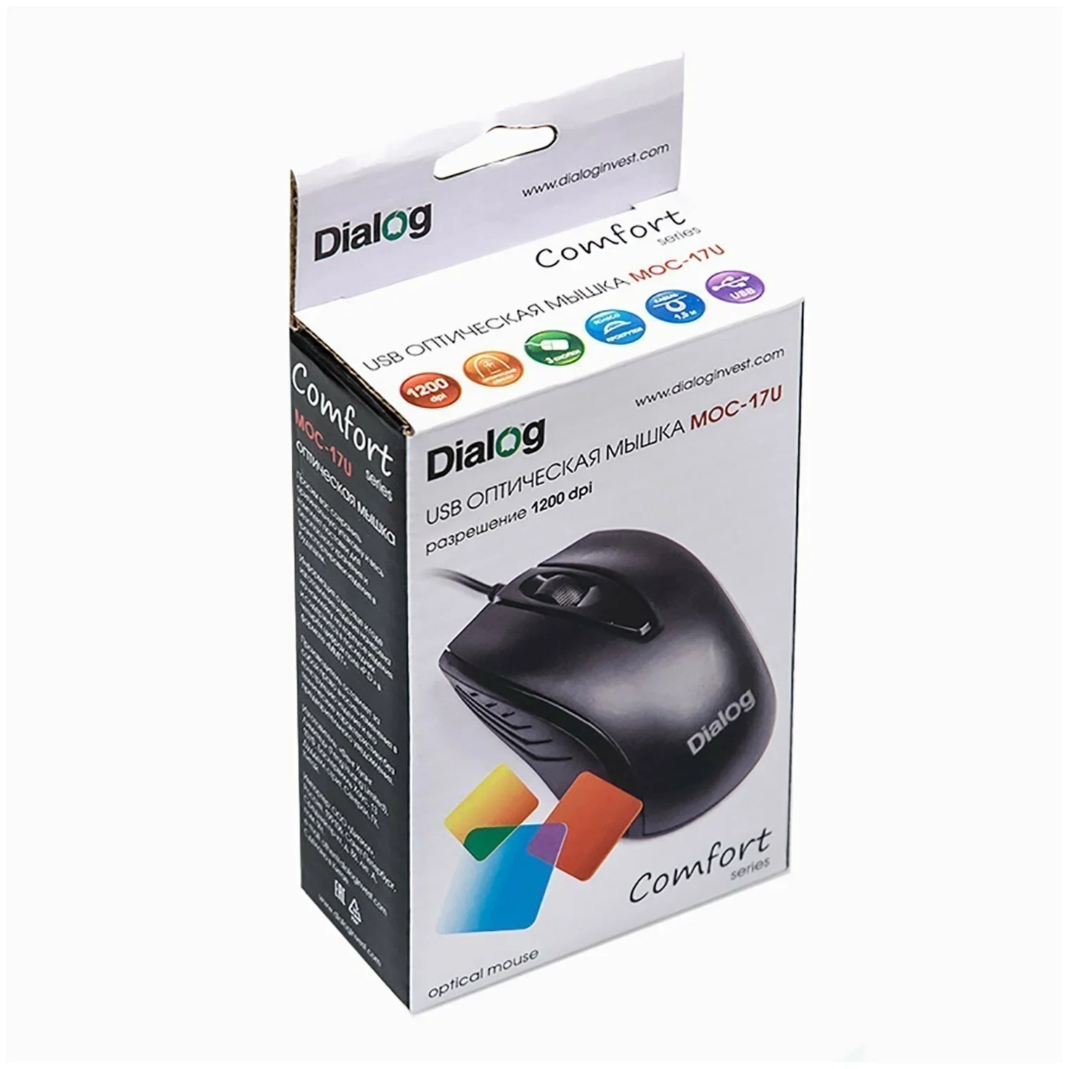 Мышь проводная Dialog Comfort MOС-17U черный, 1200 dpi, USB, кнопки - 3