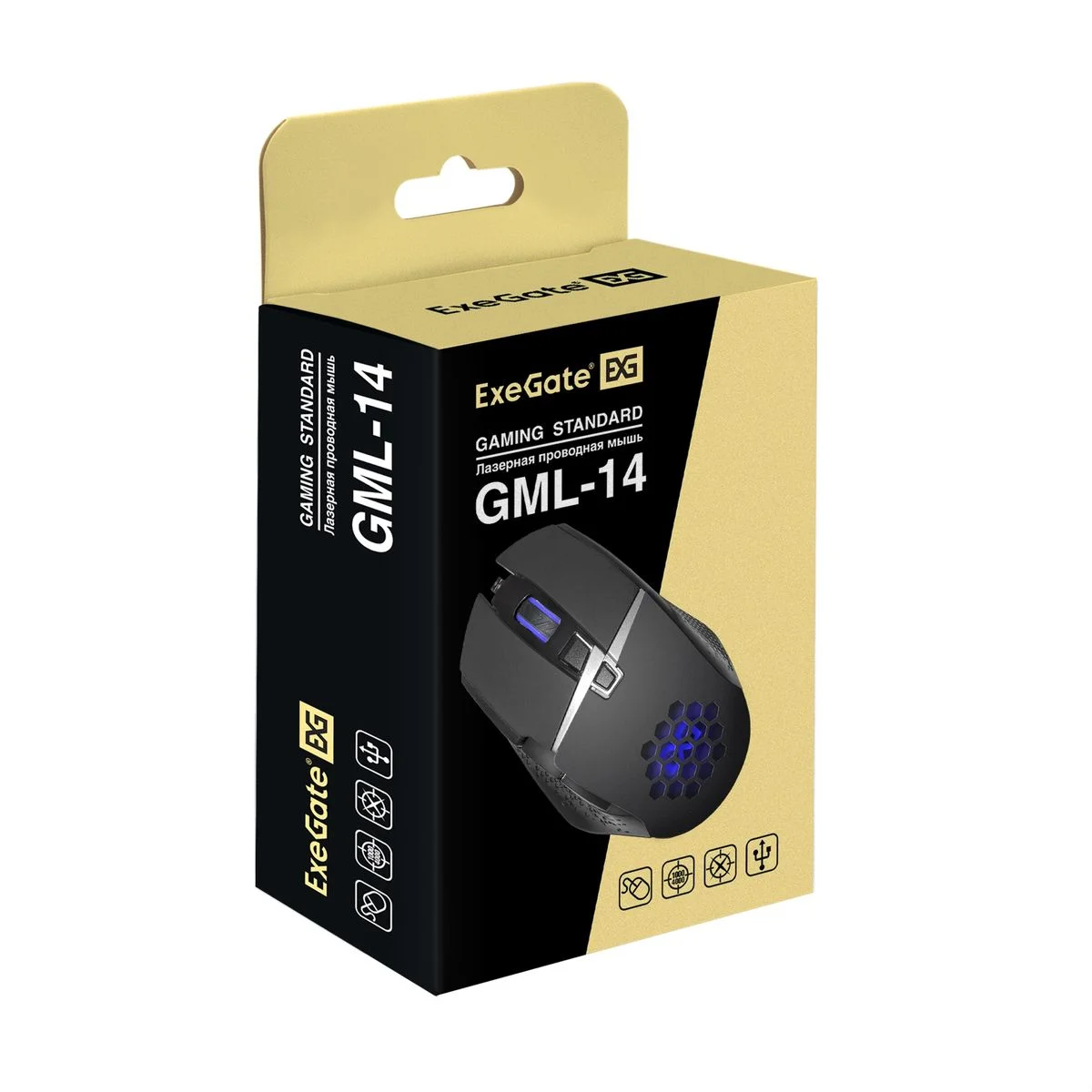 Мышь проводная ExeGate Gaming Standard Laser GML-14 черный, 4000 dpi, USB, кнопки - 8