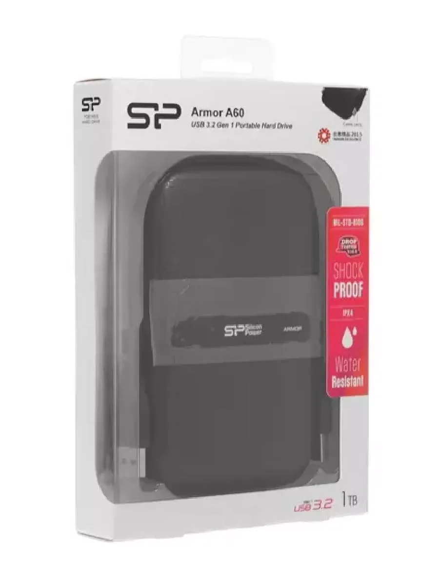 Внешний HDD 2.5" Silicon Power Armor A60, 1TB, USB 3.2 Gen 1 Type-A, 5400 rpm, черно-лаймовый