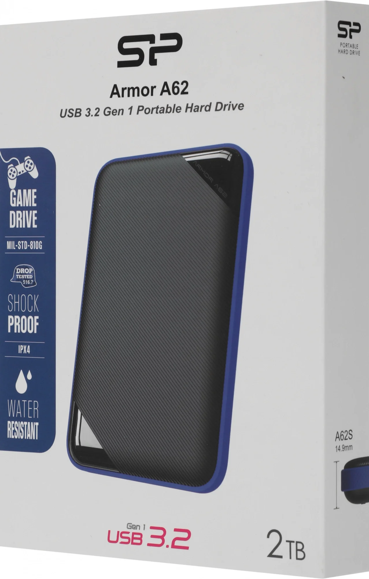 Внешний HDD 2.5" Silicon Power Armor A62, 2TB, USB 3.2 Gen 1 Type-A, 5400 rpm, черно-синий