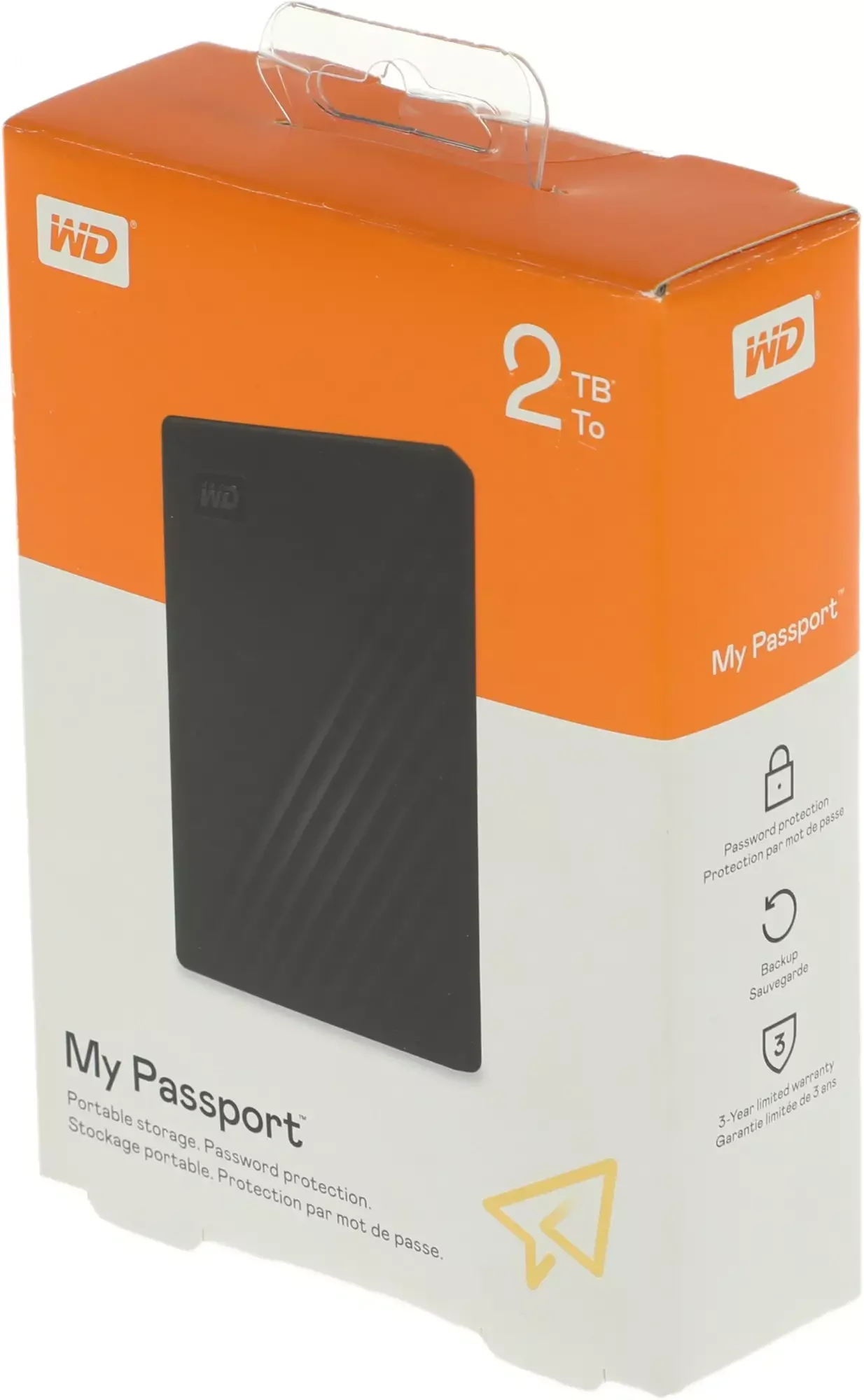 Внешний HDD 2.5" Western Digital My Passport, 2TB, USB 3.2 Gen 1 Type-A, 5400 rpm, черный