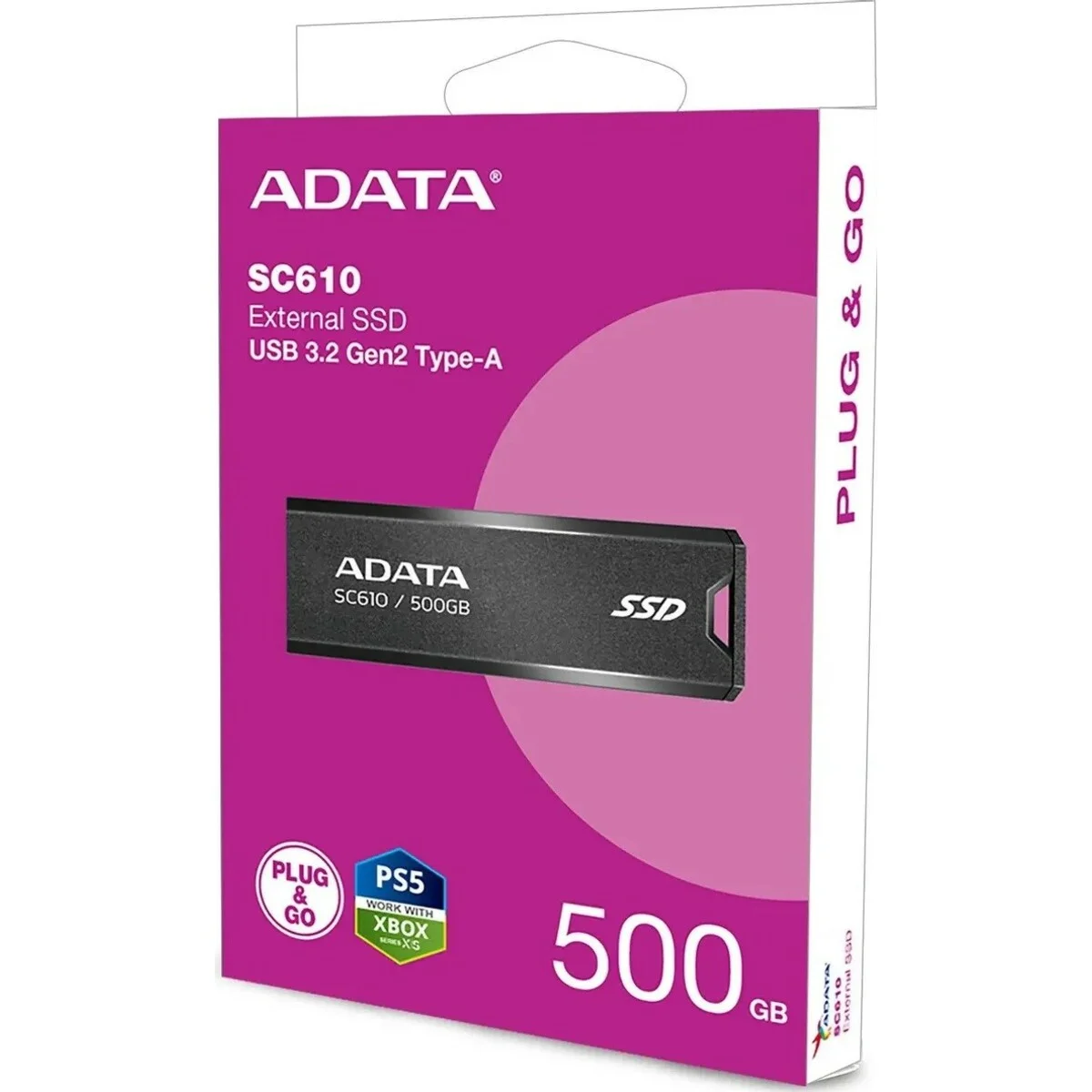 Внешний SSD ADATA SC610, 1TB, USB 3.2 Gen 2 Type-A, R/W 550/500, черный