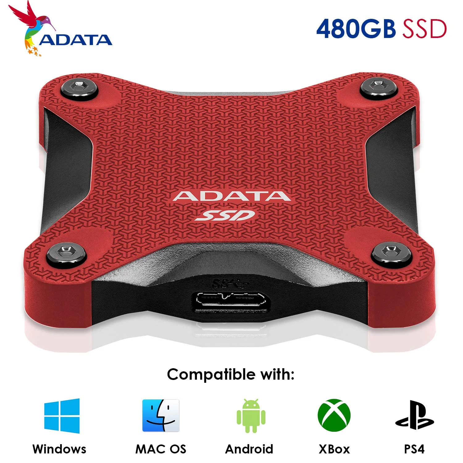 Внешний SSD ADATA SD620, 2TB, USB 3.2 Gen 2 Type-A, R/W 550/480, красный