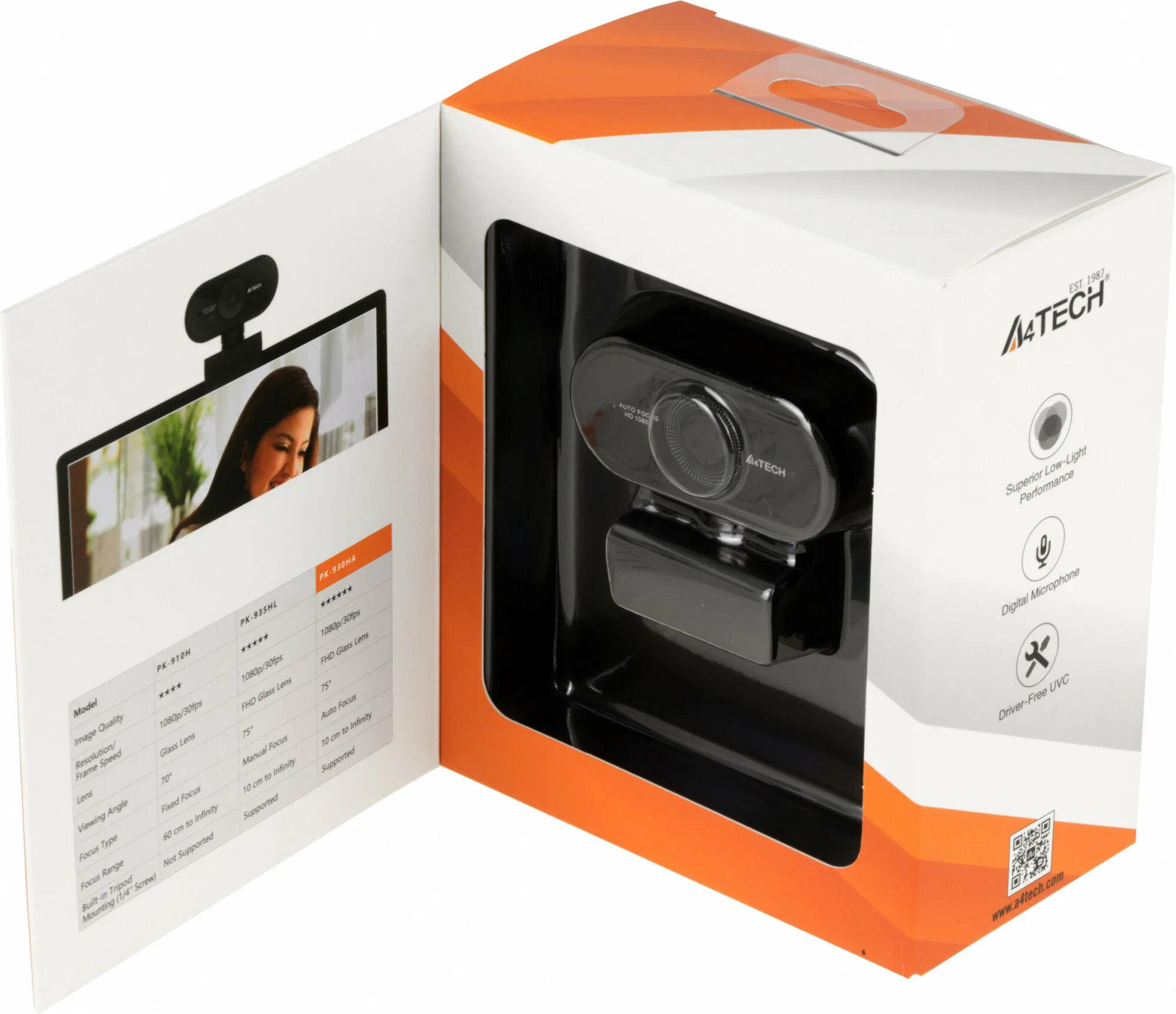 Веб-камера A4Tech PK-930HA черный 2Mpix (1920x1080) USB2.0 с микрофоном