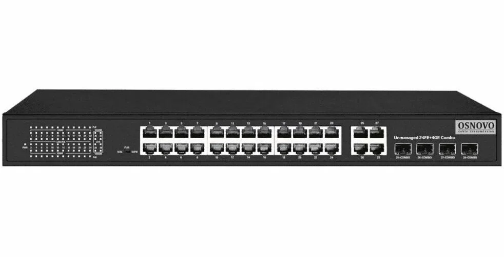 Коммутатор Osnovo SW-62422(400W) 26x100Mb 24PoE+ 400W неуправляемый