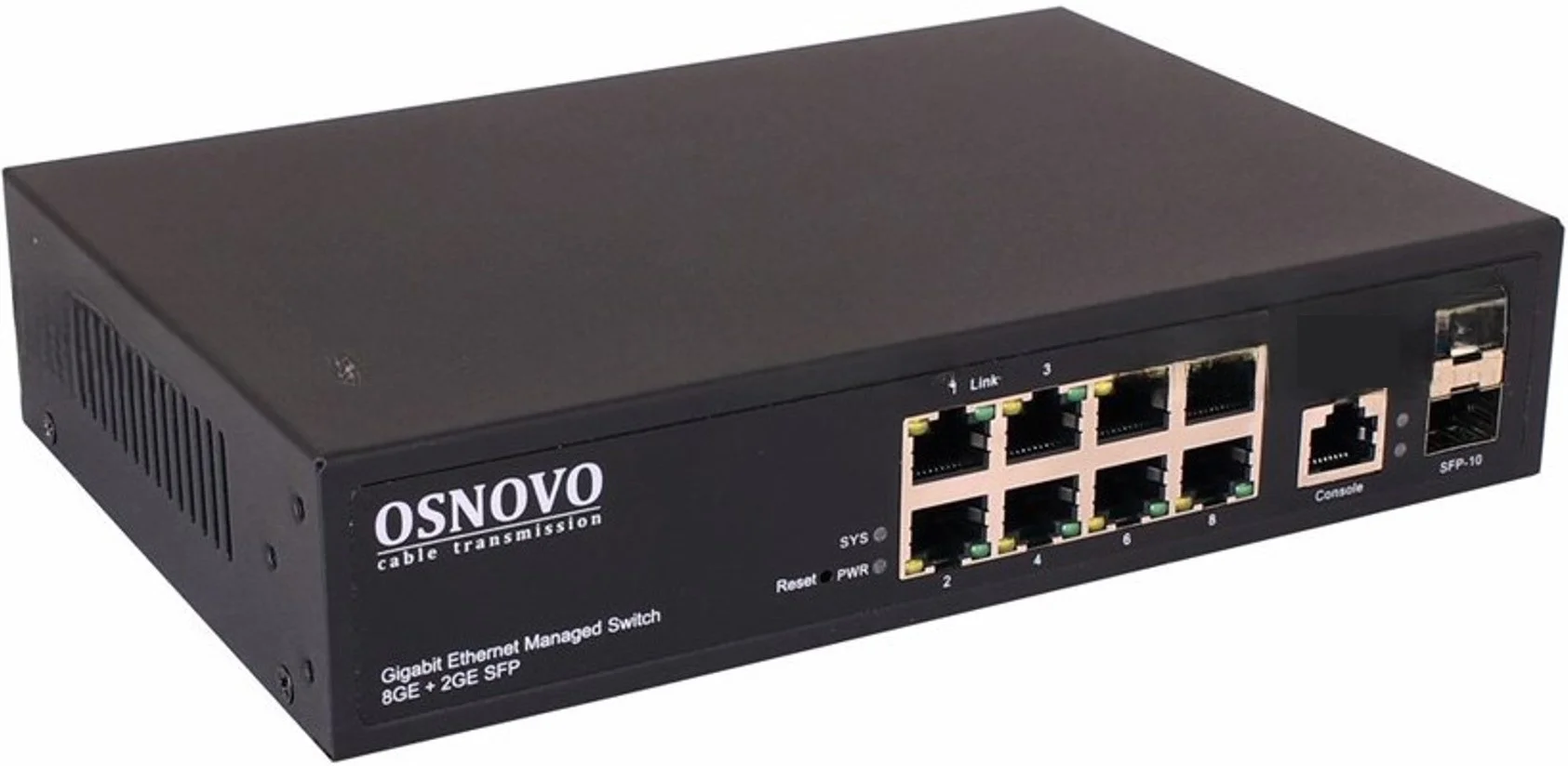 Коммутатор Osnovo Гигабитный PoE коммутатор на 10 портов, 8 *10/100/1000 Base-T PoE, 2*SFP 1000 Base-T, PoE на порт до 30W, суммарно до 150W