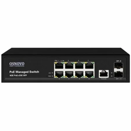 Коммутатор Osnovo Гигабитный PoE коммутатор на 10 портов, 8 *10/100/1000 Base-T PoE, 2*SFP 1000 Base-T, PoE на порт до 30W, суммарно до 150W