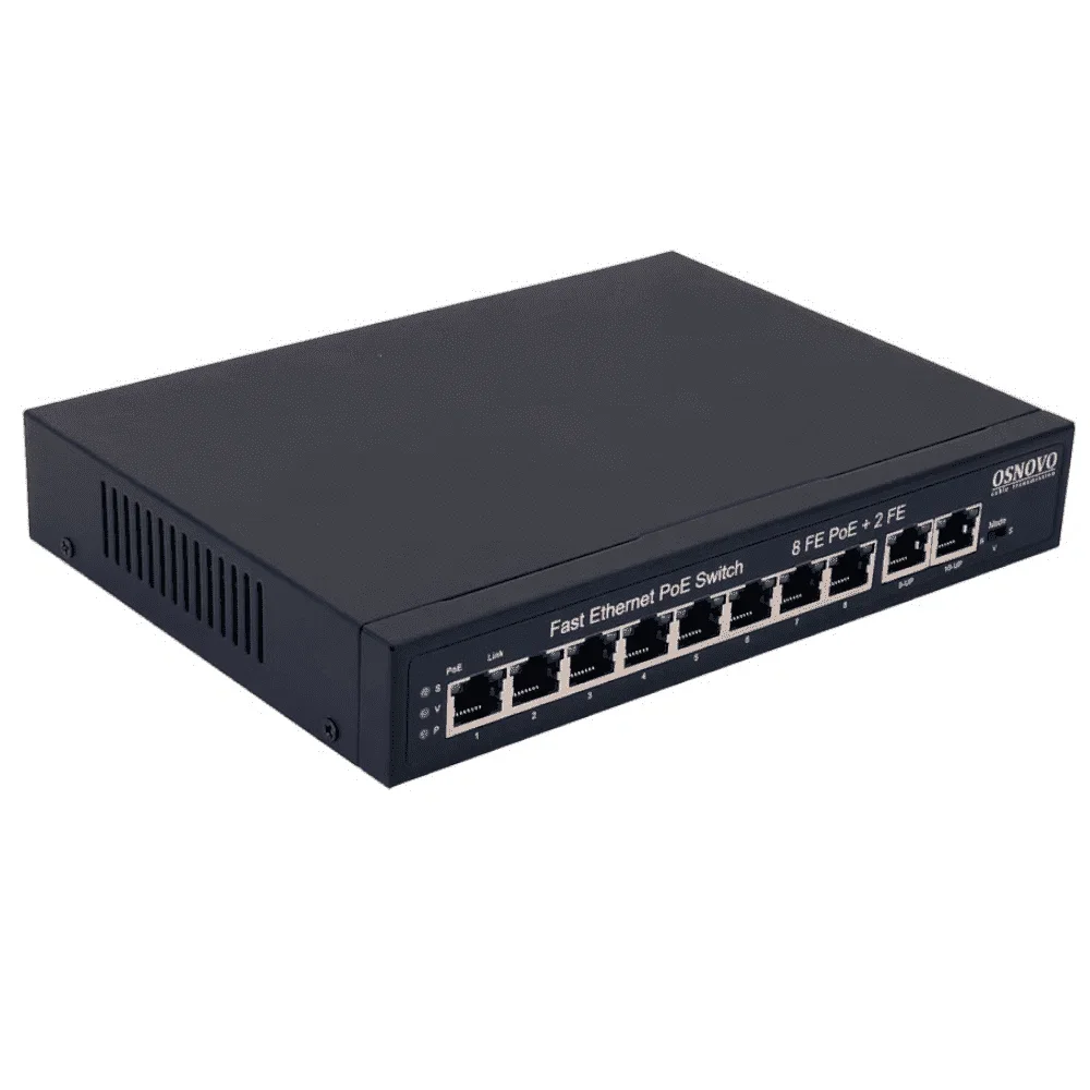 Коммутатор Osnovo Гигабитный PoE коммутатор на 10 портов, 8 *10/100/1000 Base-T PoE, 2*SFP 1000 Base-T, PoE на порт до 30W, суммарно до 150W