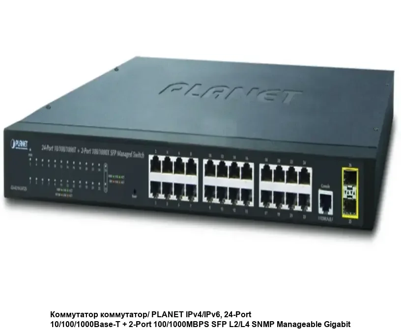 Коммутатор PLANET GS-4210-24T4S IPv4/IPv6, 24-Port 10/100/1000T + 4-Port 100/1000X SFP L2/L4 SNMP Manageable Gigabit Ethernet Switch(supports ERPS Rin