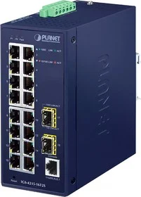 Коммутатор PLANET IGS-4215-16T2S IP30 Industrial L2/L4 16-Port 10/100/1000T + 2-Port 100/1000X SFP Managed Switch (-40~75 degrees C, dual redundant po