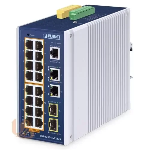 Коммутатор PLANET IGS-4215-16T2S IP30 Industrial L2/L4 16-Port 10/100/1000T + 2-Port 100/1000X SFP Managed Switch (-40~75 degrees C, dual redundant po