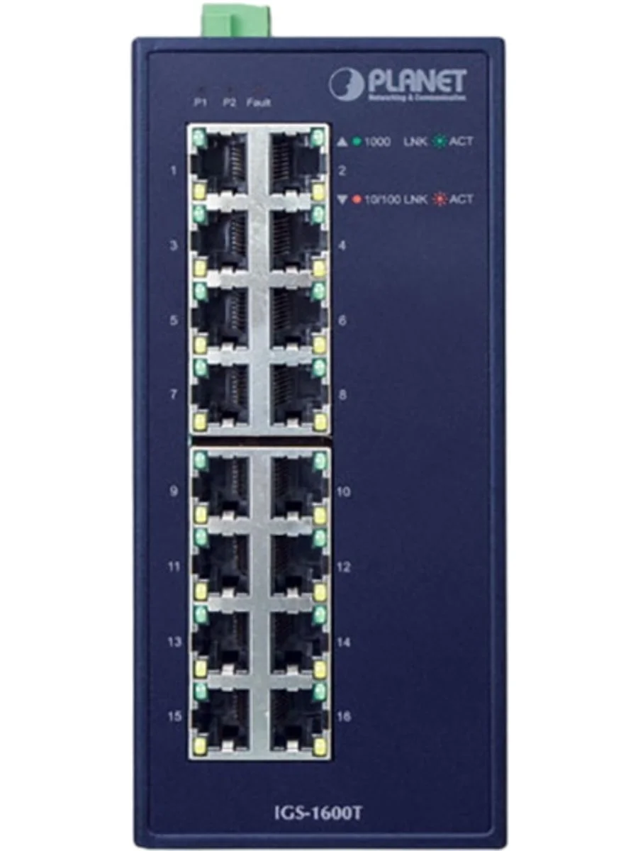 Коммутатор PLANET IGS-4215-16T2S IP30 Industrial L2/L4 16-Port 10/100/1000T + 2-Port 100/1000X SFP Managed Switch (-40~75 degrees C, dual redundant po