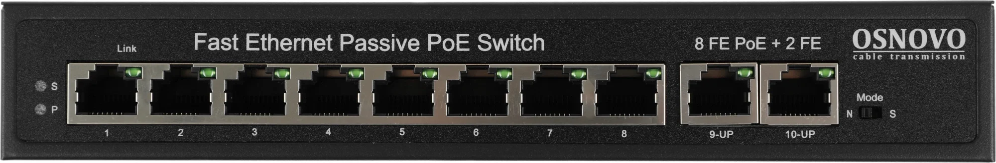 Коммутатор PoE Osnovo SW-21000(120W), 8 x FE с поддержкой PoE (IEEE 802.3af/at), 2 x FE, до 30W на порт, суммарно до 120W