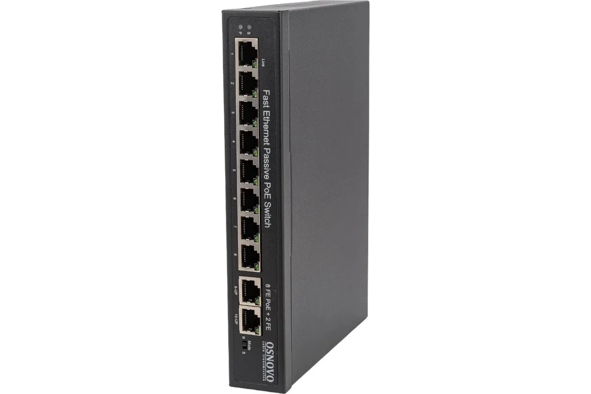 Коммутатор PoE Osnovo SW-21000(120W), 8 x FE с поддержкой PoE (IEEE 802.3af/at), 2 x FE, до 30W на порт, суммарно до 120W