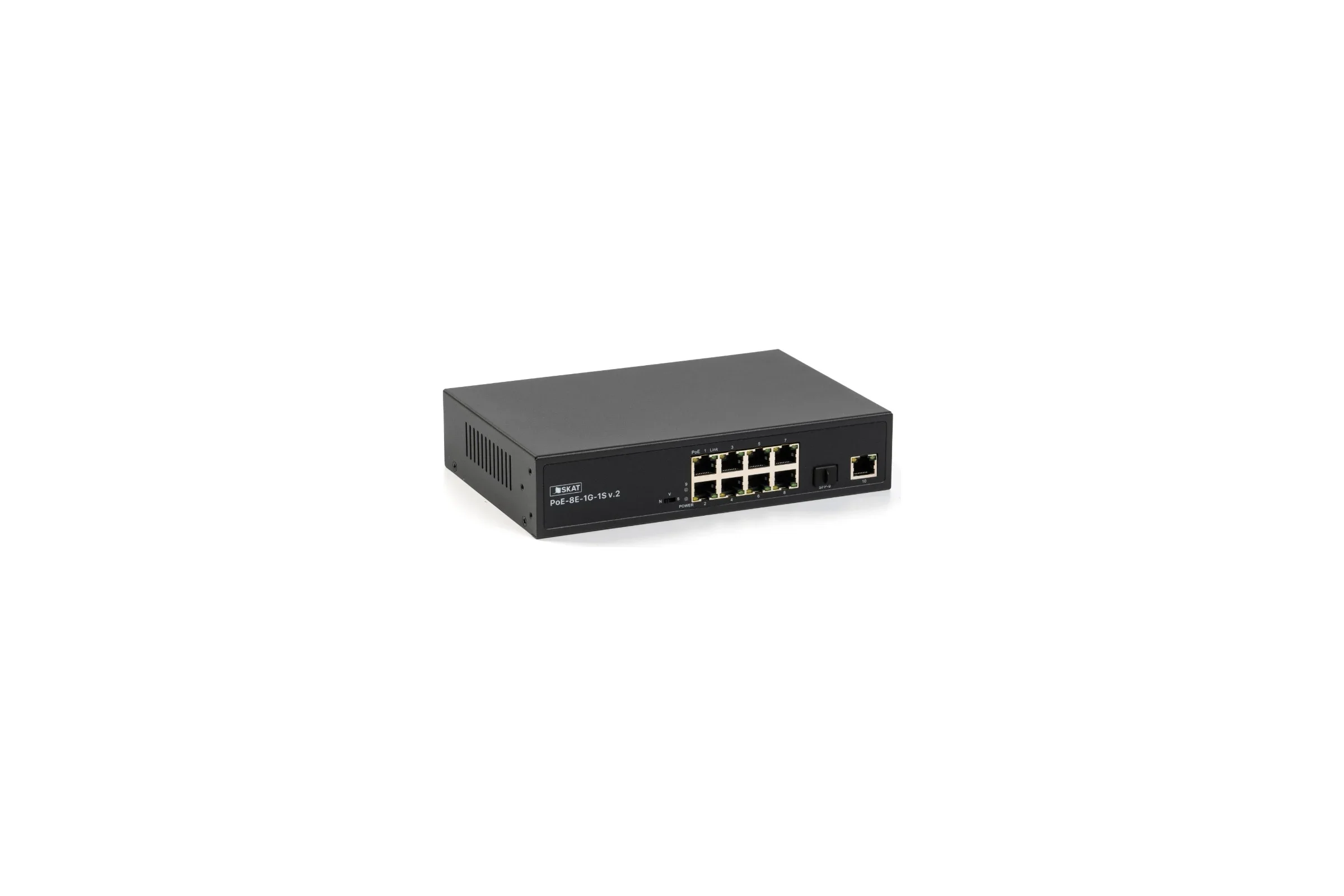 Коммутатор PoE Plus 4074 SKAT PoE-8E-1G-1S v.2 мощность 150Вт, порты: 8-Ethernet PoE, 1-Uplink, 1-SFP