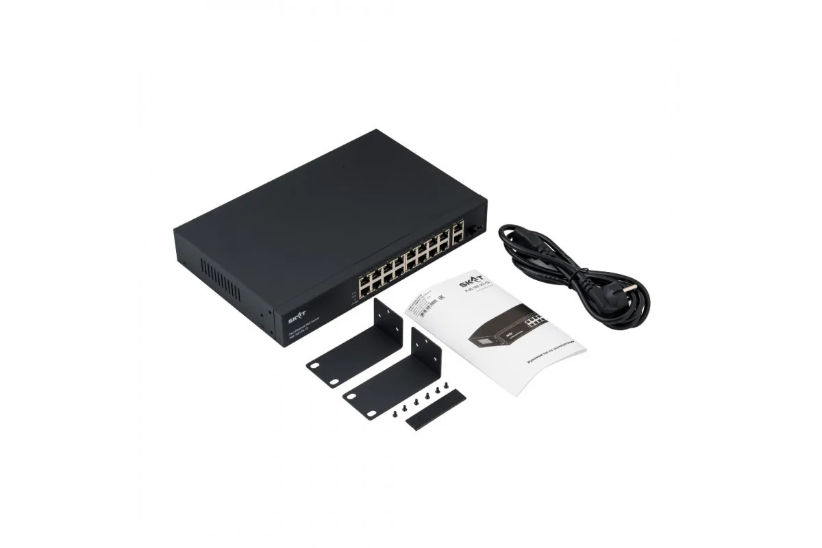Коммутатор PoE Plus 4075 SKAT PoE-16E-2G-1S мощность 150Вт, порты:16-Ethernet, 1-Uplink, 1-COMBO