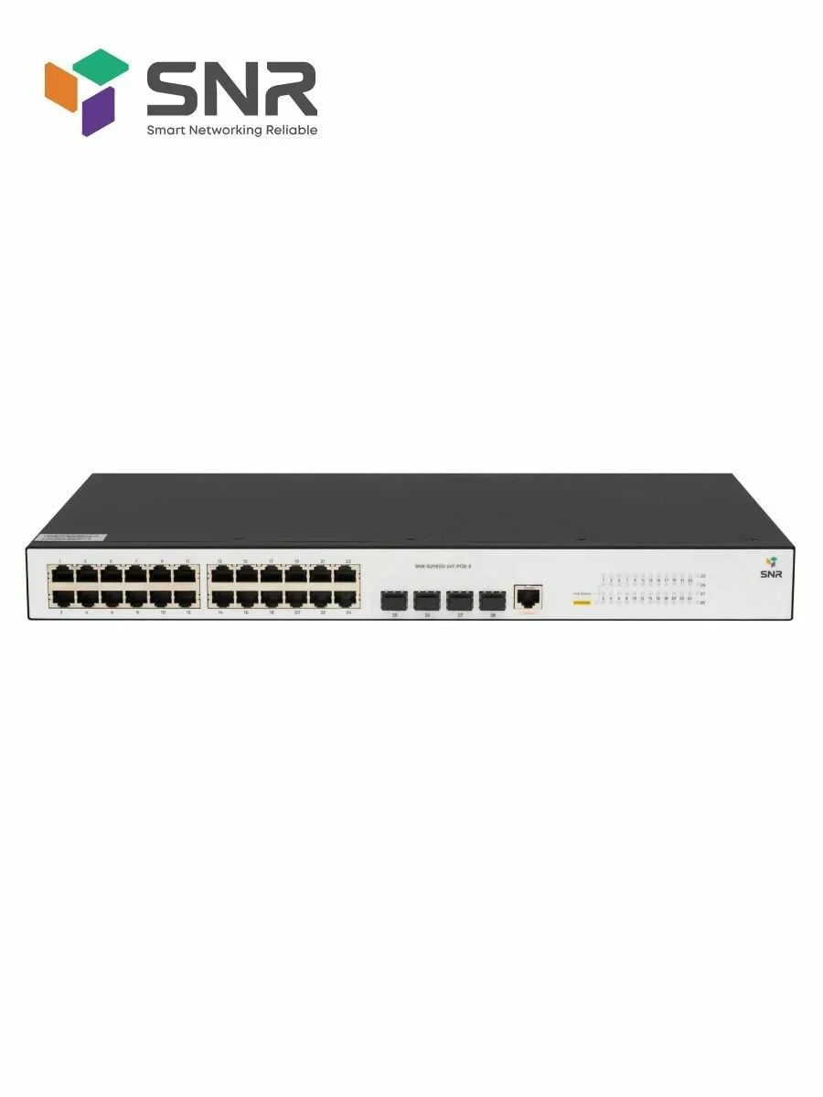 Коммутатор POE управляемый гигабитный уровня 2, 24 порта 10/100/1000Base-T с поддержкой PoE, 4 порта 100/1000BASE-X (SFP), бюджет POE 370W